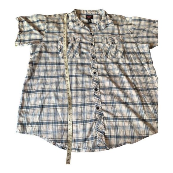 American Fusion Gear Mens Shirt 4XL Button Up Short Sleeve Blue White Plaid - Picture 5 of 10